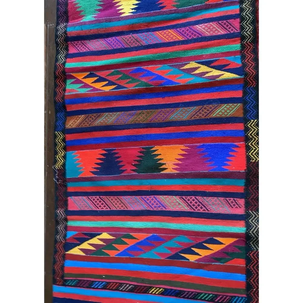 Vintage Turkish Kilim Rug 35x49 Wool Hand Woven Tribal Boho Accent Rug Striped